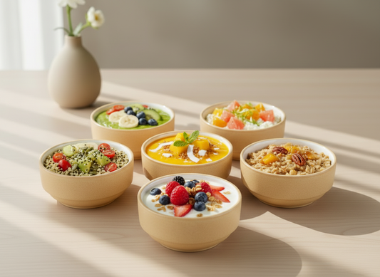 Summer breakfast ideas for busy mornings served in BlackCarrot ceramic bowls