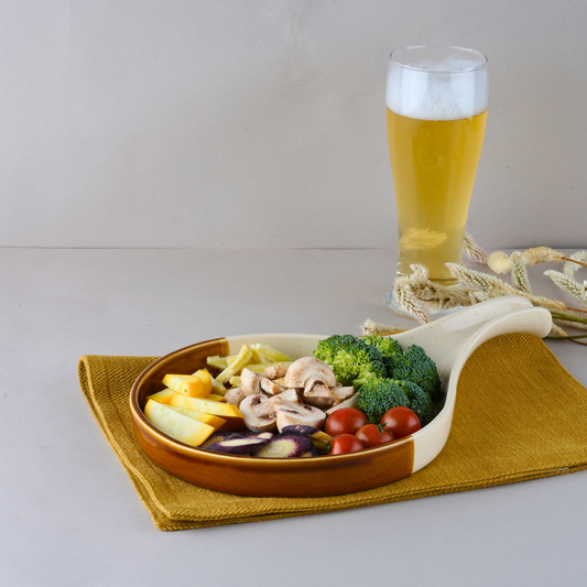 Bone China-free ceramic serving plate with vegetables by BlackCarrot, vegan stoneware dinnerware, cruelty-free modern Indian tableware