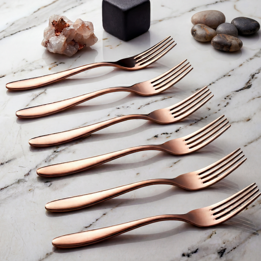 BlackCarrot 304 Food Grade Stainless Steel Rose Gold Finish Fork Set of 6 BlackCarrot