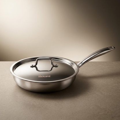 BlackCarrot Triply Fry Pan (1.3 L) with Stainless Steel Lid – Premium Stainless Steel Cookware