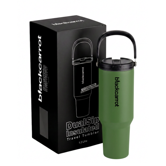 BlackCarrot DualSip Olive Green 1.2 Litres Insulated Stainless Steel Tumbler 304 Grade, Handle & Straw (Copy)