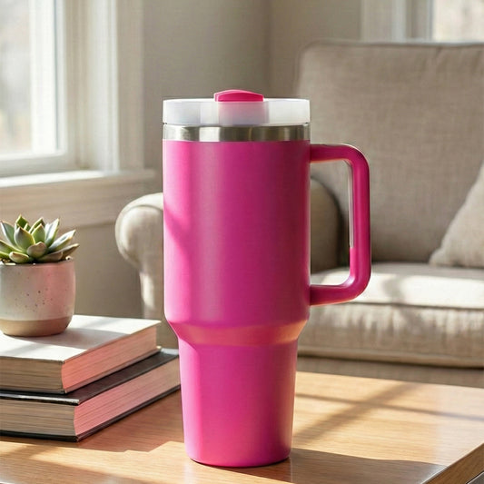 BlackCarrot Pink 1.2 Litre Insulated 304 Grade Stainless Steel Tumbler with Handle & Straw