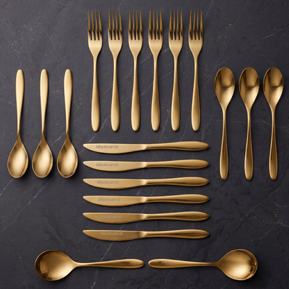 Black Carrot 304 Food Grade Stainless Steel Gold Finish Cutlery Set of 20 Pcs BlackCarrot