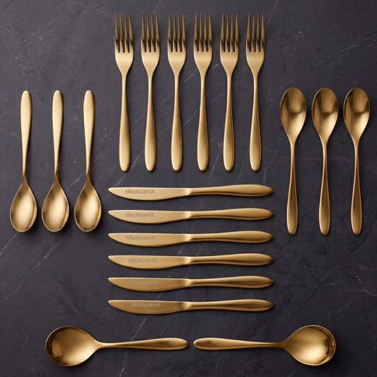 Black Carrot 304 Food Grade Stainless Steel Gold Finish Cutlery Set of 20 Pcs BlackCarrot