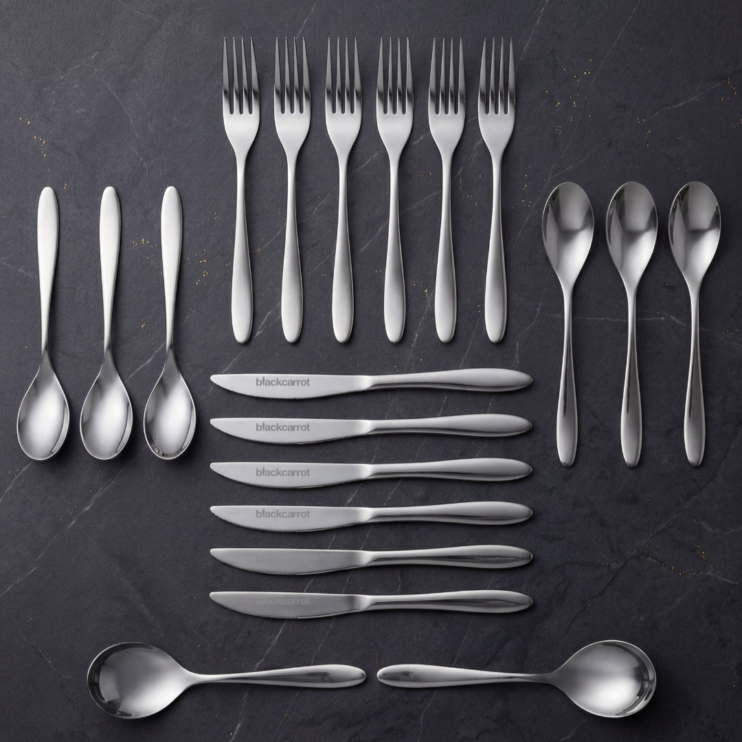 Black Carrot 304 Food Grade Stainless Steel Silver Mirror Finish Cutlery Set of 20 Pcs BlackCarrot
