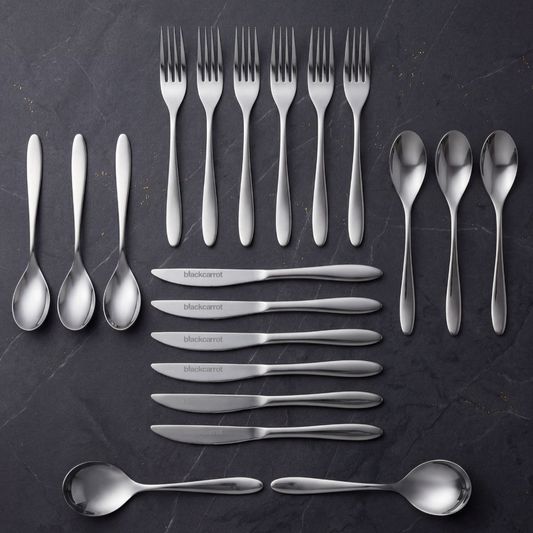 Black Carrot 304 Food Grade Stainless Steel Silver Mirror Finish Cutlery Set of 20 Pcs BlackCarrot