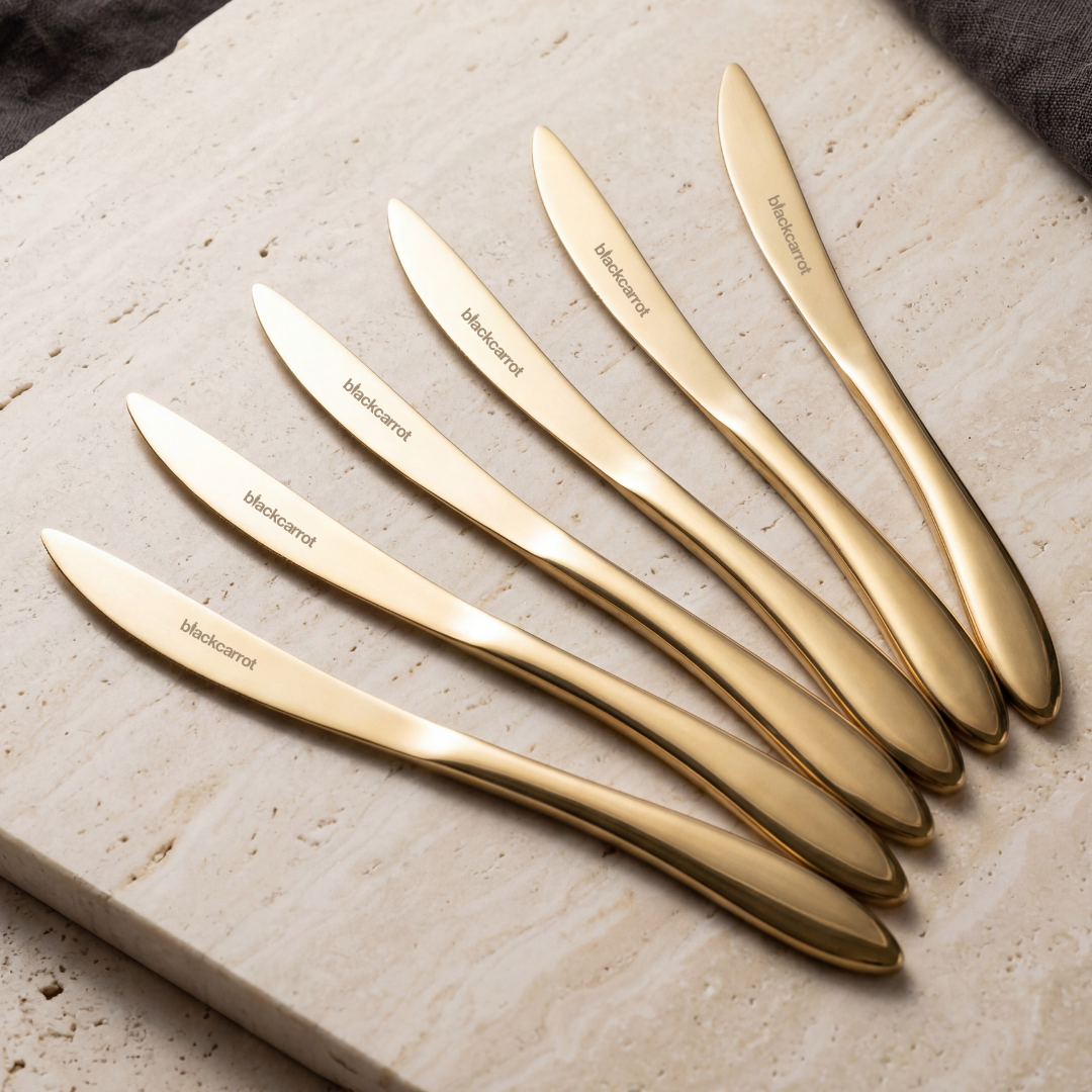 Black Carrot 304 Food Grade Stainless Steel Gold Finish Knife Set of 6 BlackCarrot