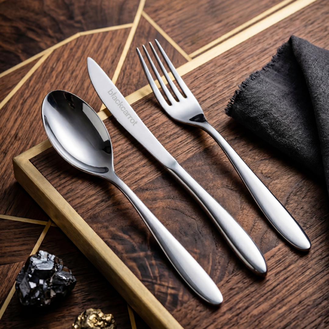 Black Carrot 304 Food Grade Stainless Steel Silver Mirror Finish Cutlery Set of 3 BlackCarrot