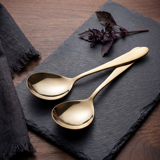 Black Carrot Stainless Steel 304 Food Grade Gold Finish Serving Spoon set of 2 BlackCarrot