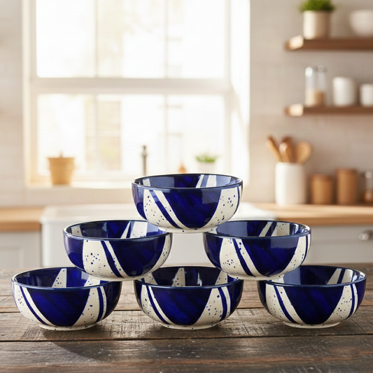 Black Carrot Premium Stoneware Splash Blue Small Bowls Set of 6