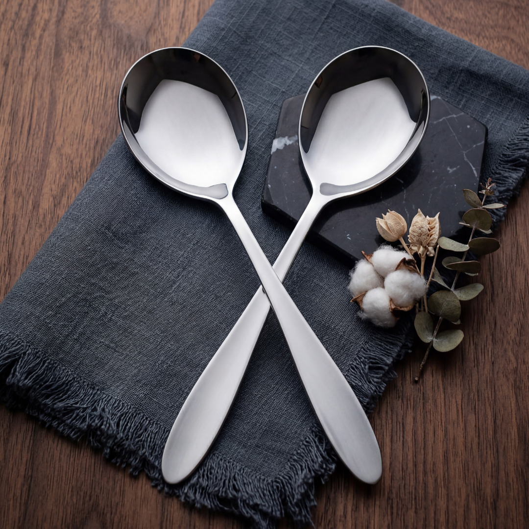 Black Carrot 304 Food Grade Stainless Steel Silver Mirror Finish Serving Spoon Set of 2 BlackCarrot