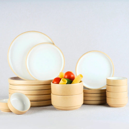 20 Piece Ceramic Dinner Set | Premium Beige & White Porcelain BlackCarrot