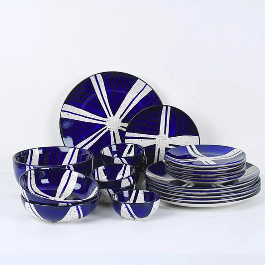 21 Piece Ceramic Dinner Set | Premium Blue Splash Stoneware BlackCarrot