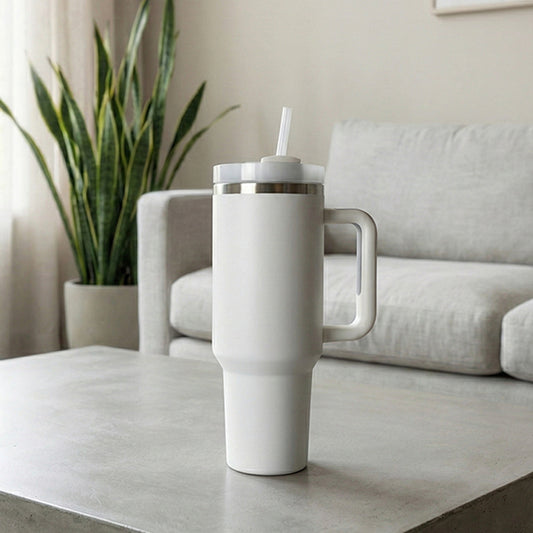 BlackCarrot White 1.2 Litre Insulated 304 Grade Stainless Steel Tumbler with Handle & Straw