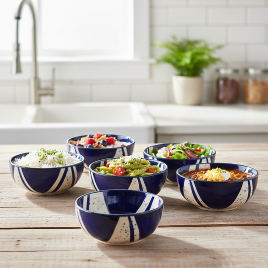 BlackCarrot Ceramic Dinner Set Blue Splash Set of 12 Pieces Stoneware Crockery for Dining Table BlackCarrot