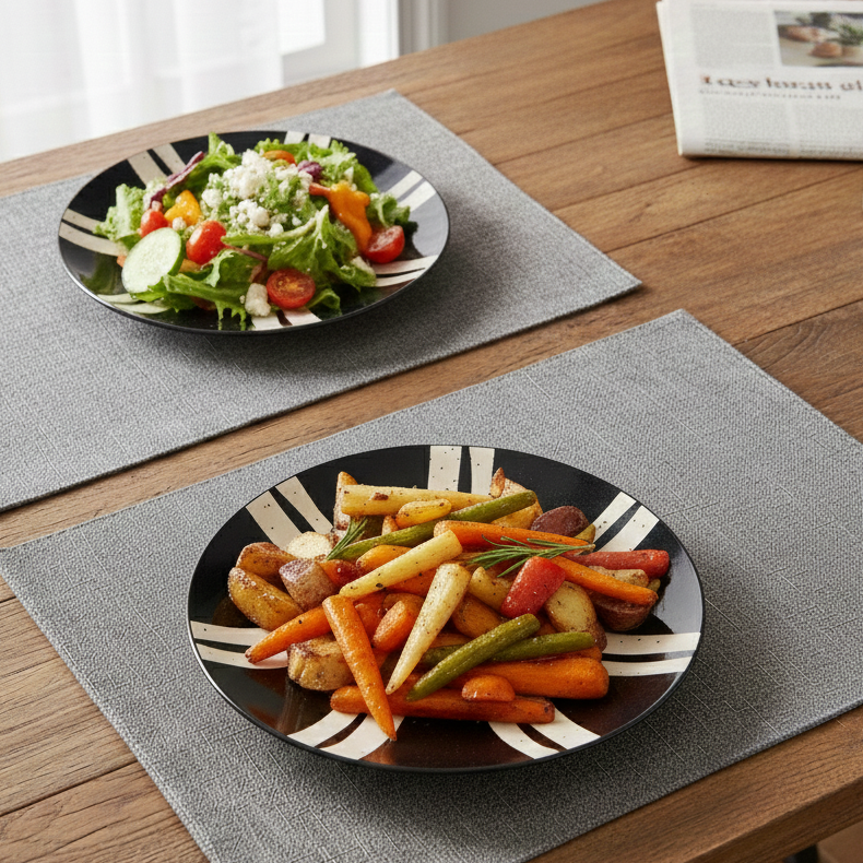 BlackCarrot Ceramic Dinner Set, Splash Set of 12 Pieces | Stoneware Series | Crockery Set for Dining Table | Dining Sets Crockery Items | Glossy Finish | Premium Ceramic (Black & White) Dinner Set BlackCarrot