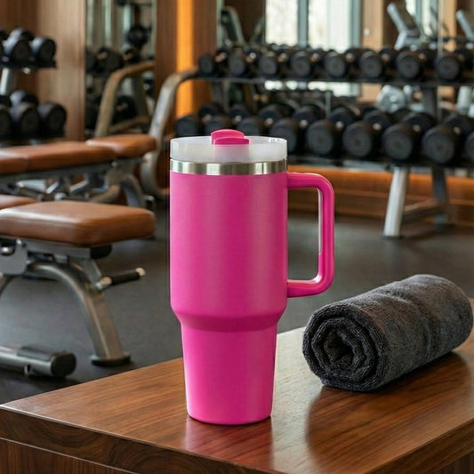 BlackCarrot Pink 1.2 Litre Insulated 304 Grade Stainless Steel Tumbler with Handle & Straw