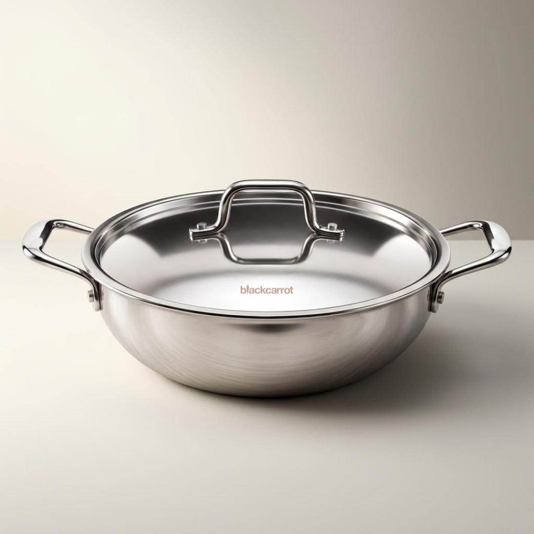 BlackCarrot TriPly Stainless Steel (3 L) Kadhai with Stainless Steel Lid
