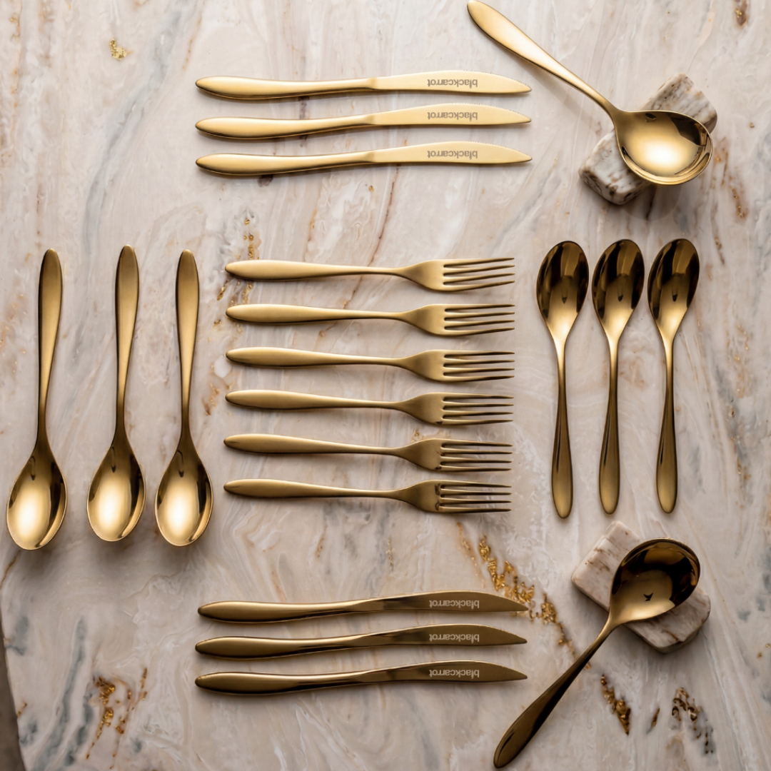 Black Carrot 304 Food Grade Stainless Steel Gold Finish Cutlery Set of 20 Pcs BlackCarrot