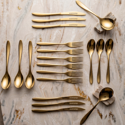 Black Carrot 304 Food Grade Stainless Steel Gold Finish Cutlery Set of 20 Pcs BlackCarrot