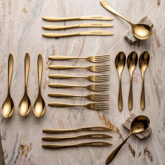 Black Carrot 304 Food Grade Stainless Steel Gold Finish Cutlery Set of 20 Pcs BlackCarrot
