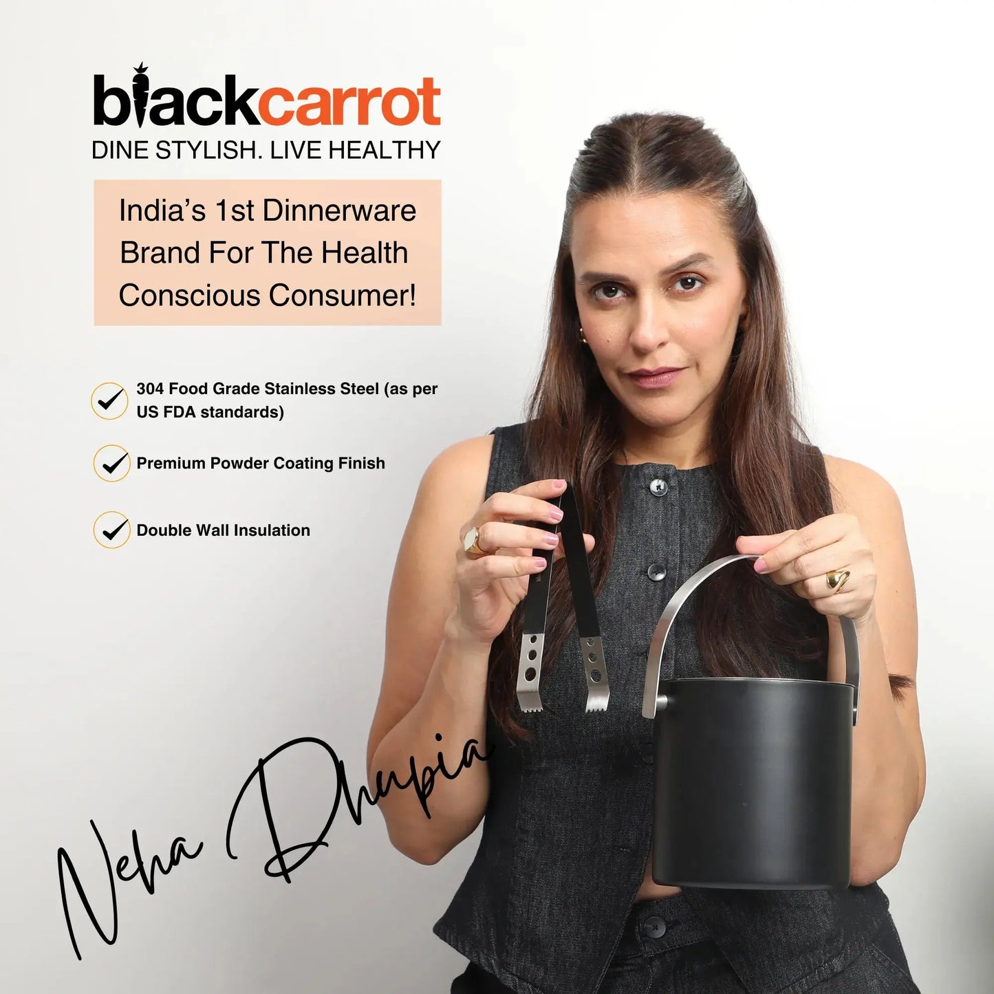 304 Grade Stainless Steel Black Ice Tong BlackCarrot