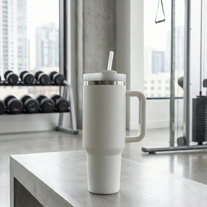 BlackCarrot White 1.2 Litre Insulated 304 Grade Stainless Steel Tumbler with Handle & Straw