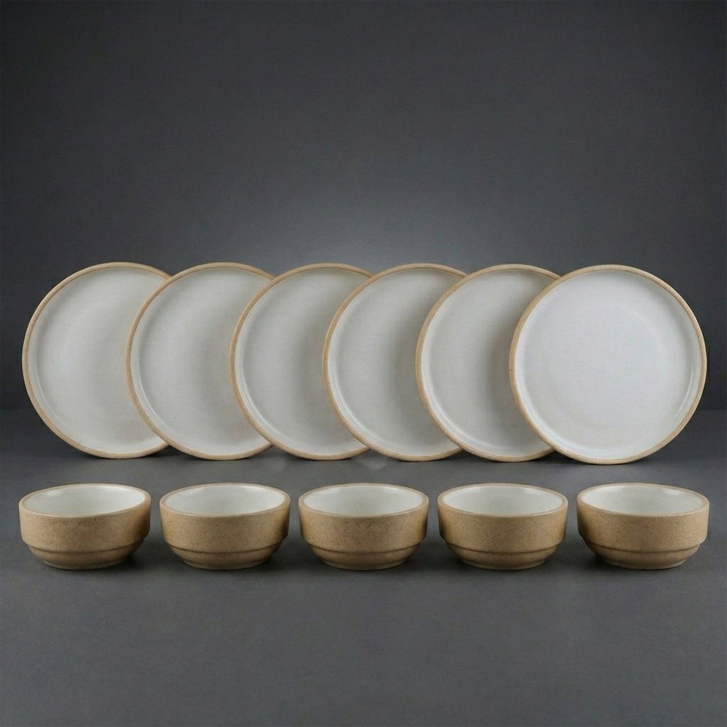 BlackCarrot Ceramic Dinner Set Beige and White 12 Piece Stoneware Crockery for Dining Table BlackCarrot