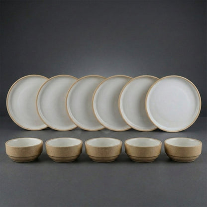 BlackCarrot Ceramic Dinner Set Beige and White 12 Piece Stoneware Crockery for Dining Table BlackCarrot