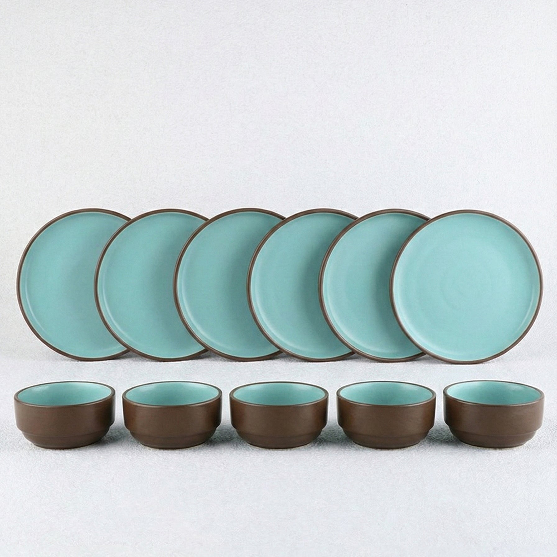 BlackCarrot Ceramic Dinner Set Brown and Blue 12 Piece Stoneware Crockery Set BlackCarrot
