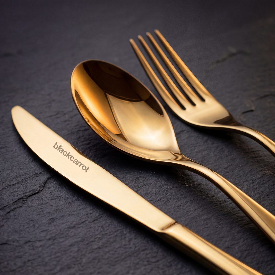 Black Carrot 304 Food Grade Stainless Steel Gold Finish Cutlery Set of 3 BlackCarrot