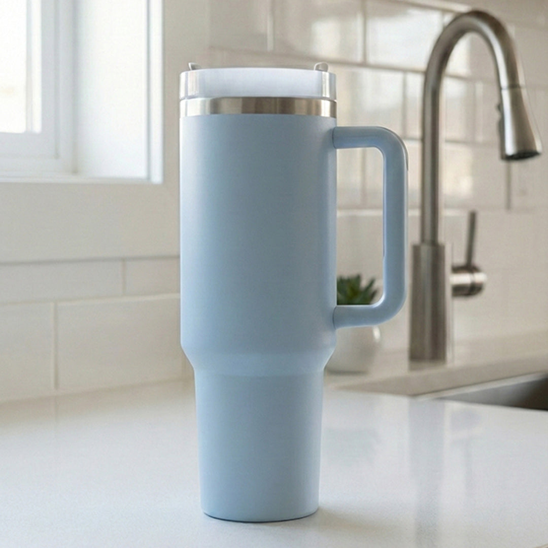 BlackCarrot Blue 1.2 Litre Insulated 304 Grade Stainless Steel Tumbler with Handle & Straw