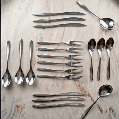 Black Carrot 304 Food Grade Stainless Steel Silver Mirror Finish Cutlery Set of 20 Pcs BlackCarrot