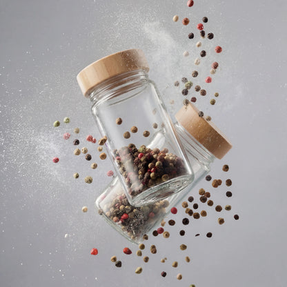 Black Carrot Spice Jar Stand with 6 Containers | Airtight Lead-Free Glass Jars (100ml)