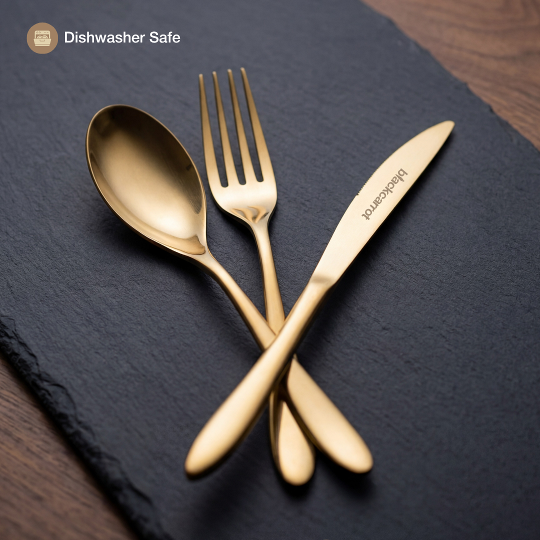 Black Carrot 304 Food Grade Stainless Steel Gold Finish Cutlery Set of 3 BlackCarrot