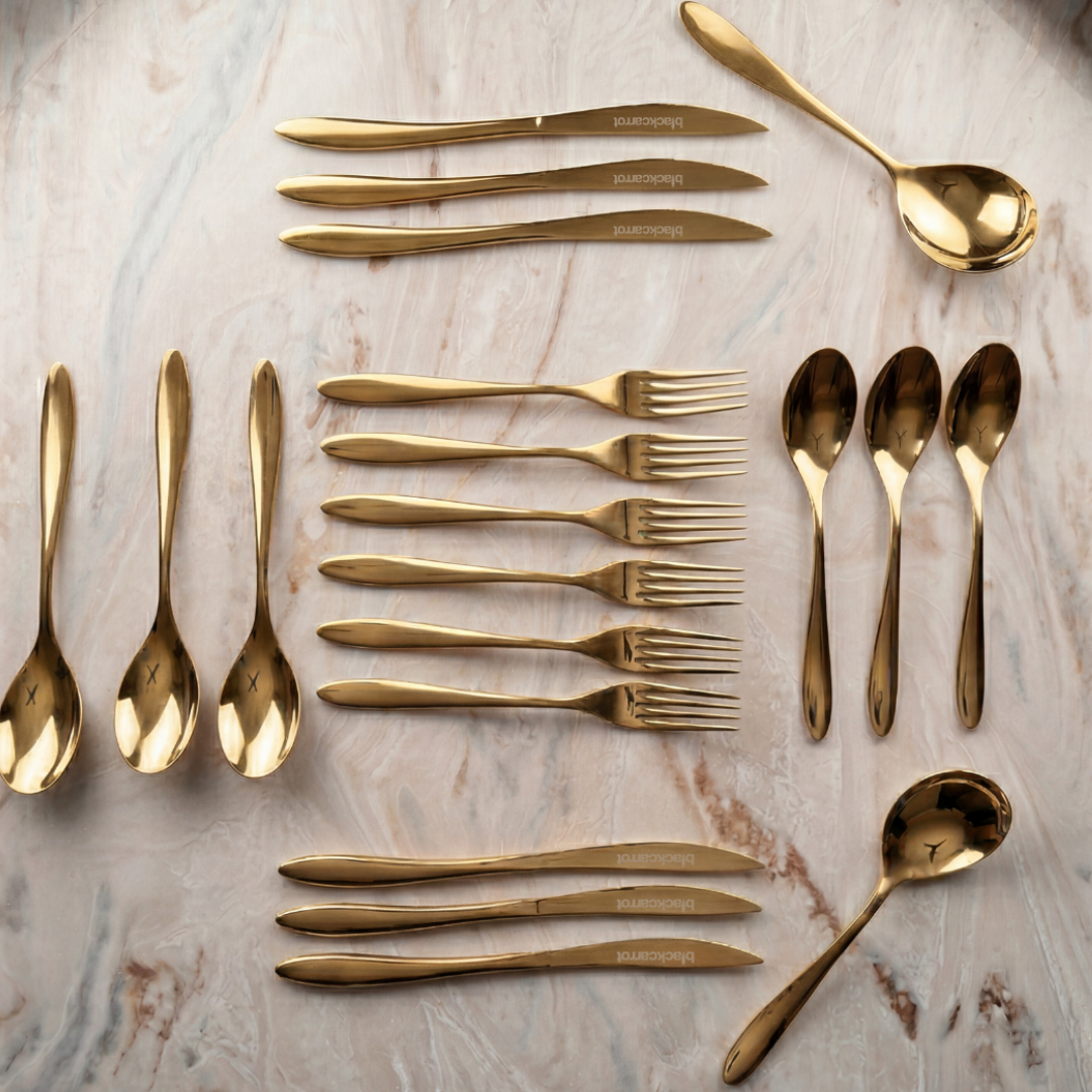 Black Carrot 304 Food Grade Stainless Steel Gold Finish Cutlery Set of 20 Pcs BlackCarrot