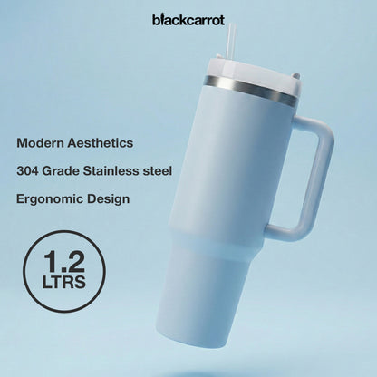 BlackCarrot Blue 1.2 Litre Insulated 304 Grade Stainless Steel Tumbler with Handle & Straw