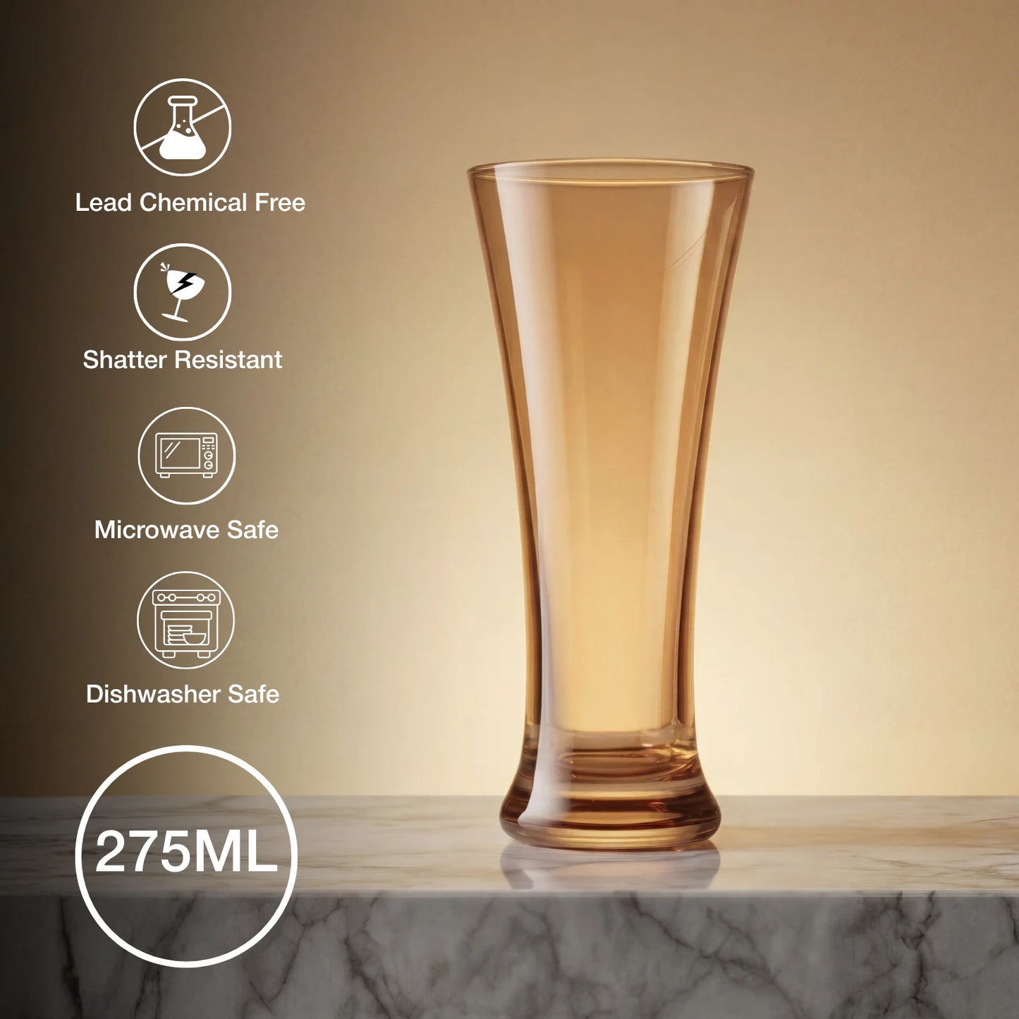 Golden Tall Cocktail Glass Set of 6 (275ml)