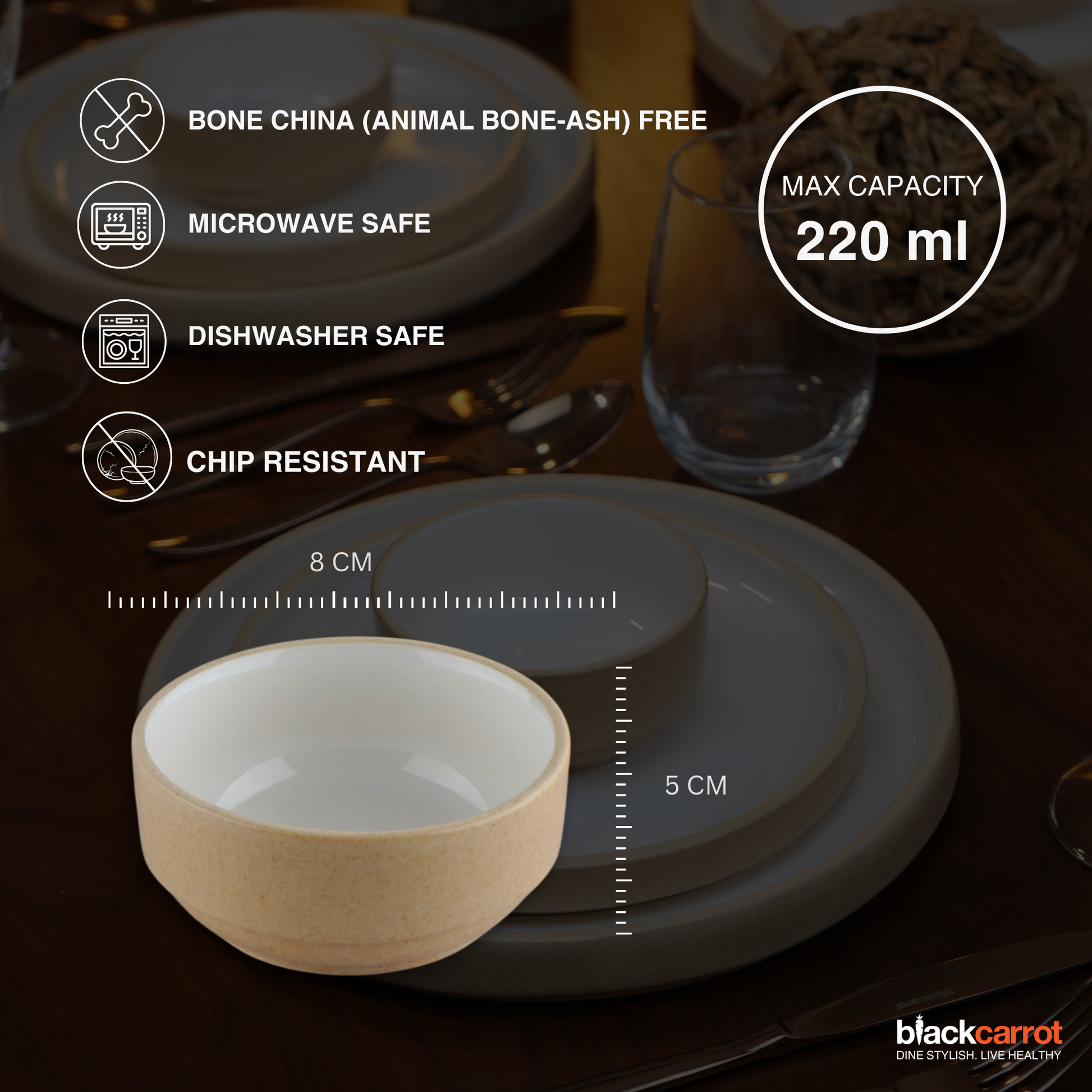 BlackCarrot Ceramic Dinner Set Beige and White 12 Piece Stoneware Crockery for Dining Table BlackCarrot