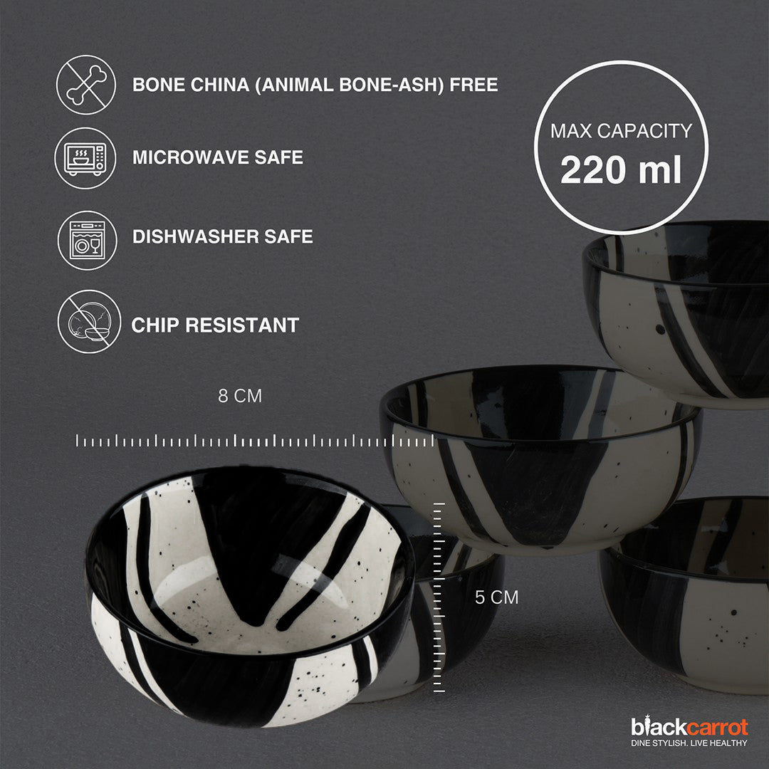 BlackCarrot Ceramic Dinner Set, Splash Set of 12 Pieces | Stoneware Series | Crockery Set for Dining Table | Dining Sets Crockery Items | Glossy Finish | Premium Ceramic (Black & White) Dinner Set BlackCarrot