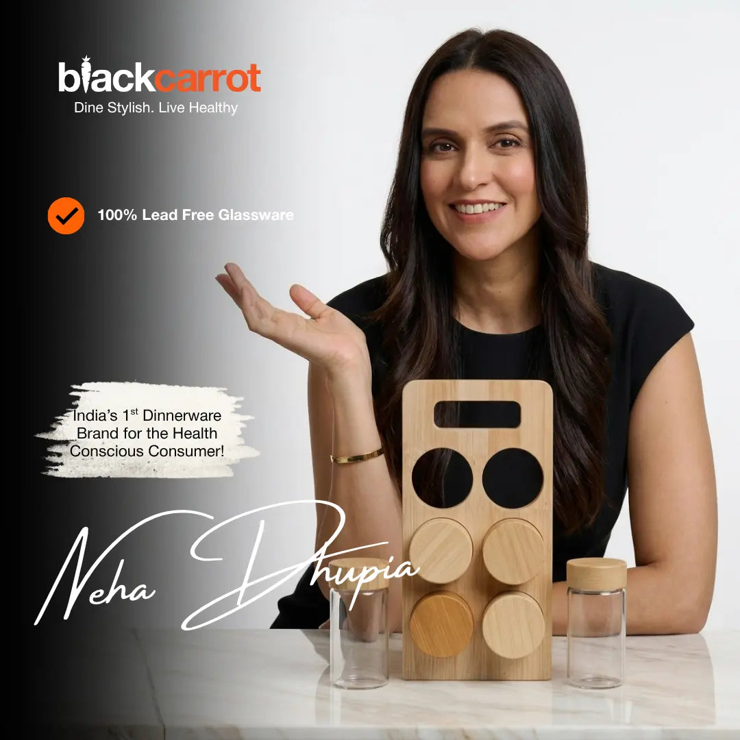Black Carrot Spice Jar Stand with 6 Containers | Airtight Lead-Free Glass Jars (100ml)