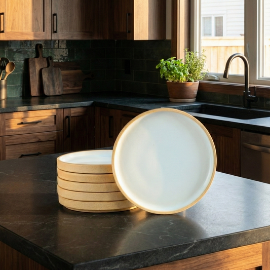 Black-Carrot's-Stoneware-Premium Beige-&-White-Quarter-Plates (Set-of-6)-BlackCarrot