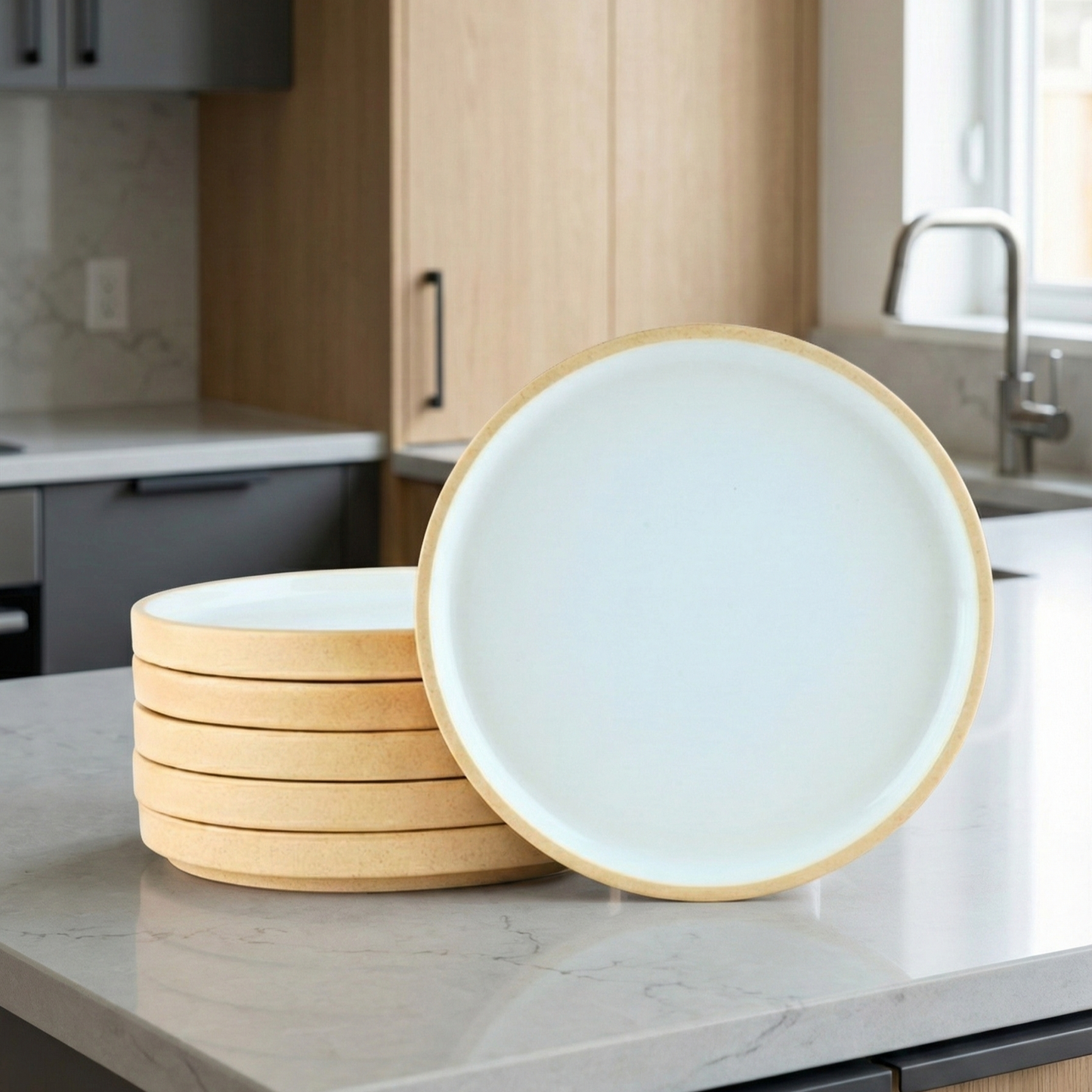 Black-Carrot's-Beige & White Ceramic-Dinner-Plates-(Set-of-6) BlackCarrot