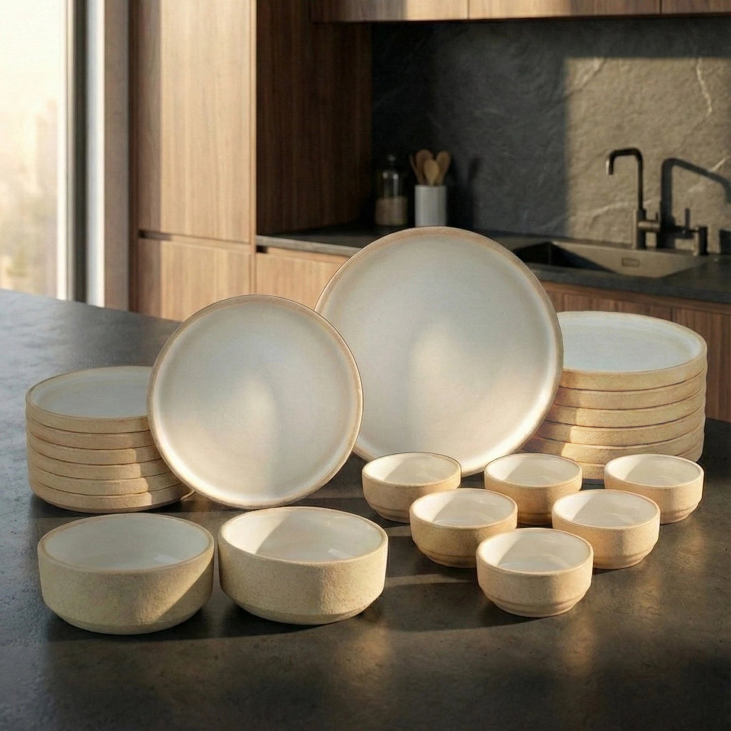20 Piece Ceramic Dinner Set | Premium Beige & White Stoneware BlackCarrot