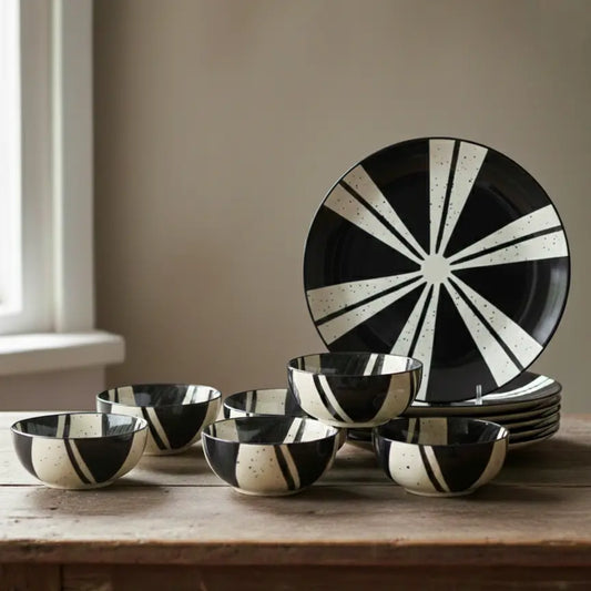 Black Carrot  12 Piece Black and White Ceramic Dinner Set BlackCarrot