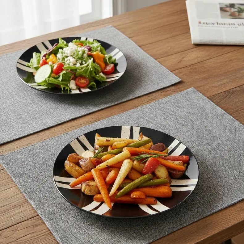 Black Carrot  12 Piece Black and White Ceramic Dinner Set BlackCarrot
