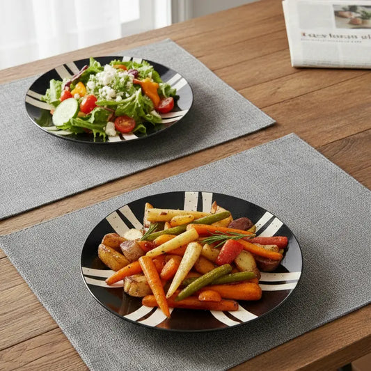 Black Carrot  12 Piece Black and White Ceramic Dinner Set BlackCarrot