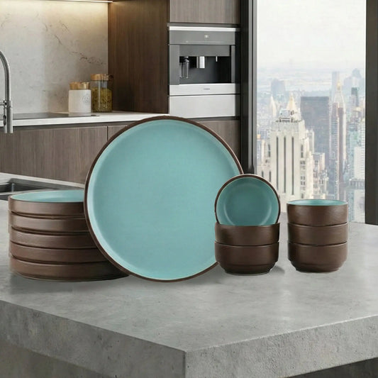 Black Carrot 12 Piece Brown and Blue Crockery Set BlackCarrot