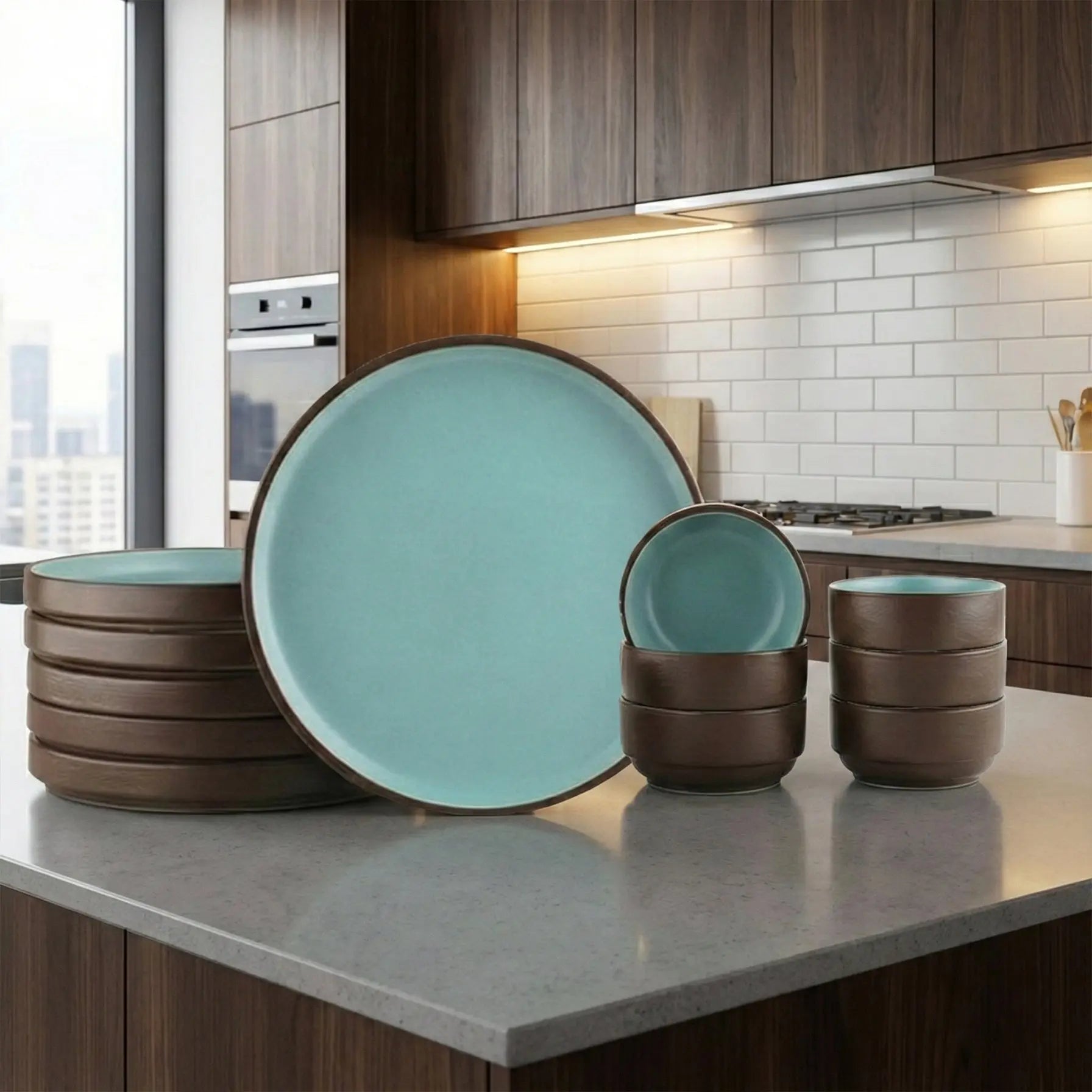 Black Carrot 12 Piece Brown and Blue Crockery Set BlackCarrot