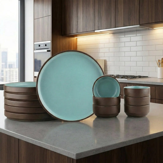 Black Carrot 12 Piece Brown and Blue Crockery Set BlackCarrot